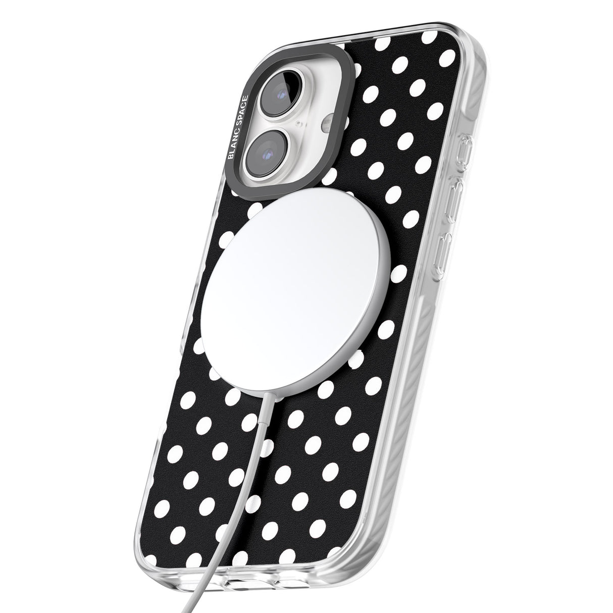 iPhone 16 Pro Max Designer Chic Black Polka Dot Black Impact Phone Case