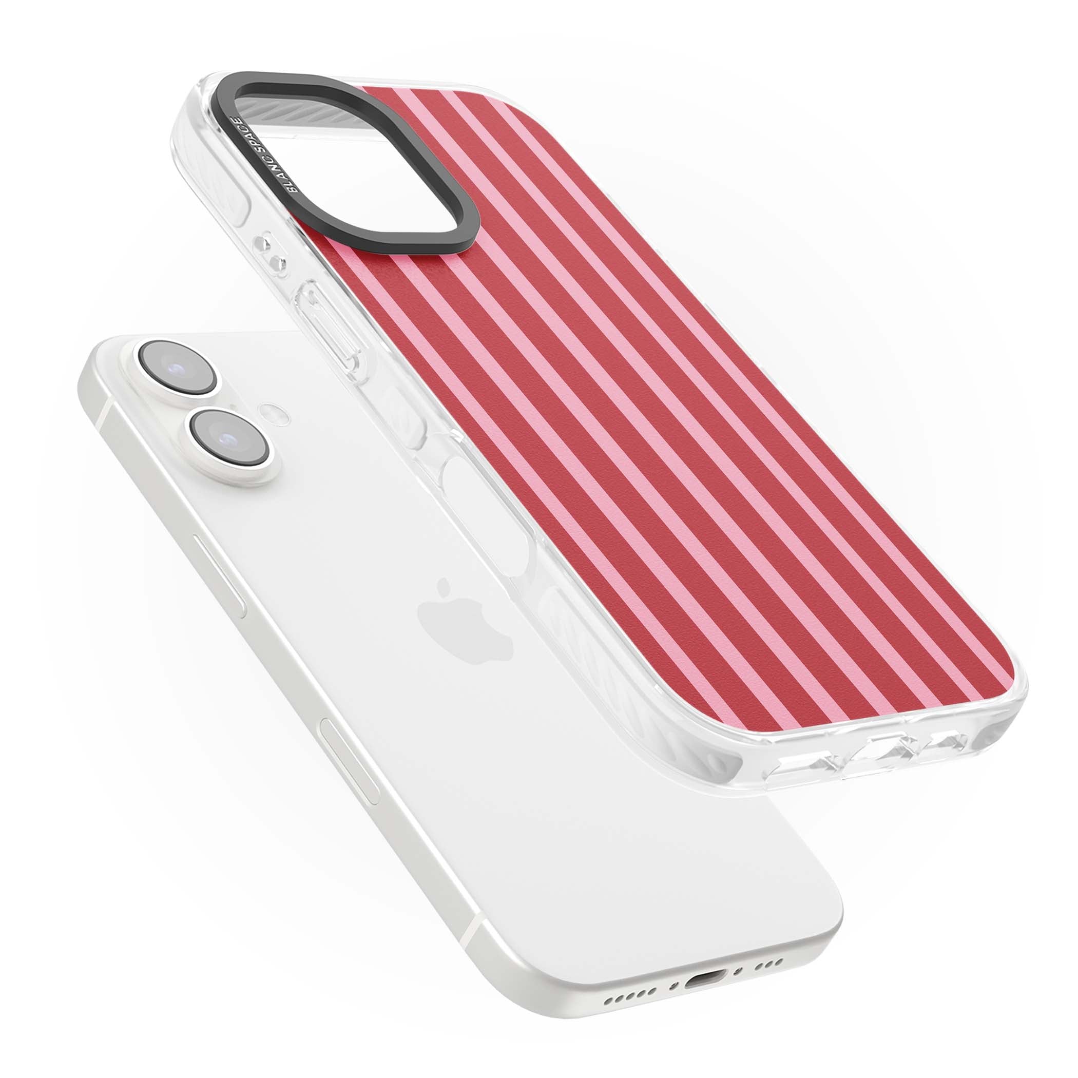 Raspberry Stripe coquette iPhone case featuring red and pink vertical stripes in a candy-inspired pattern | Impact Magsafe case for iPhone 16, iPhone 16 Plus
