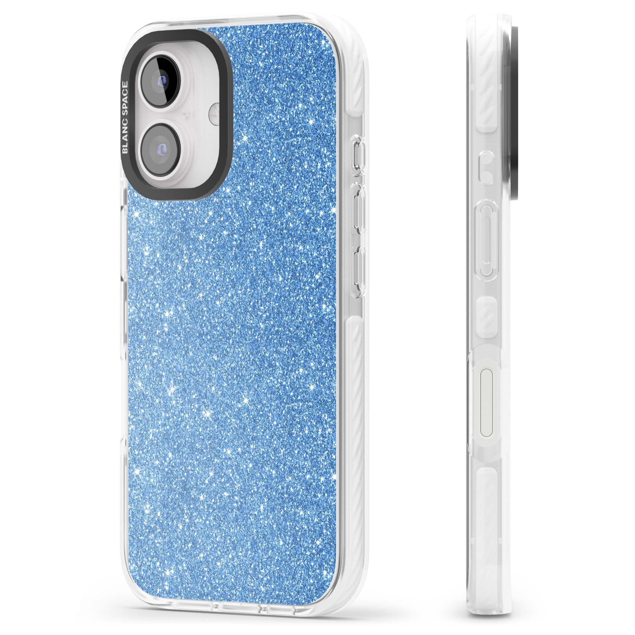 Blue Glitter blue glitter iPhone case featuring dense sparkling cerulean glitter with a glamorous shimmering finish | Impact Magsafe case for iPhone 16, iPhone 16 Plus