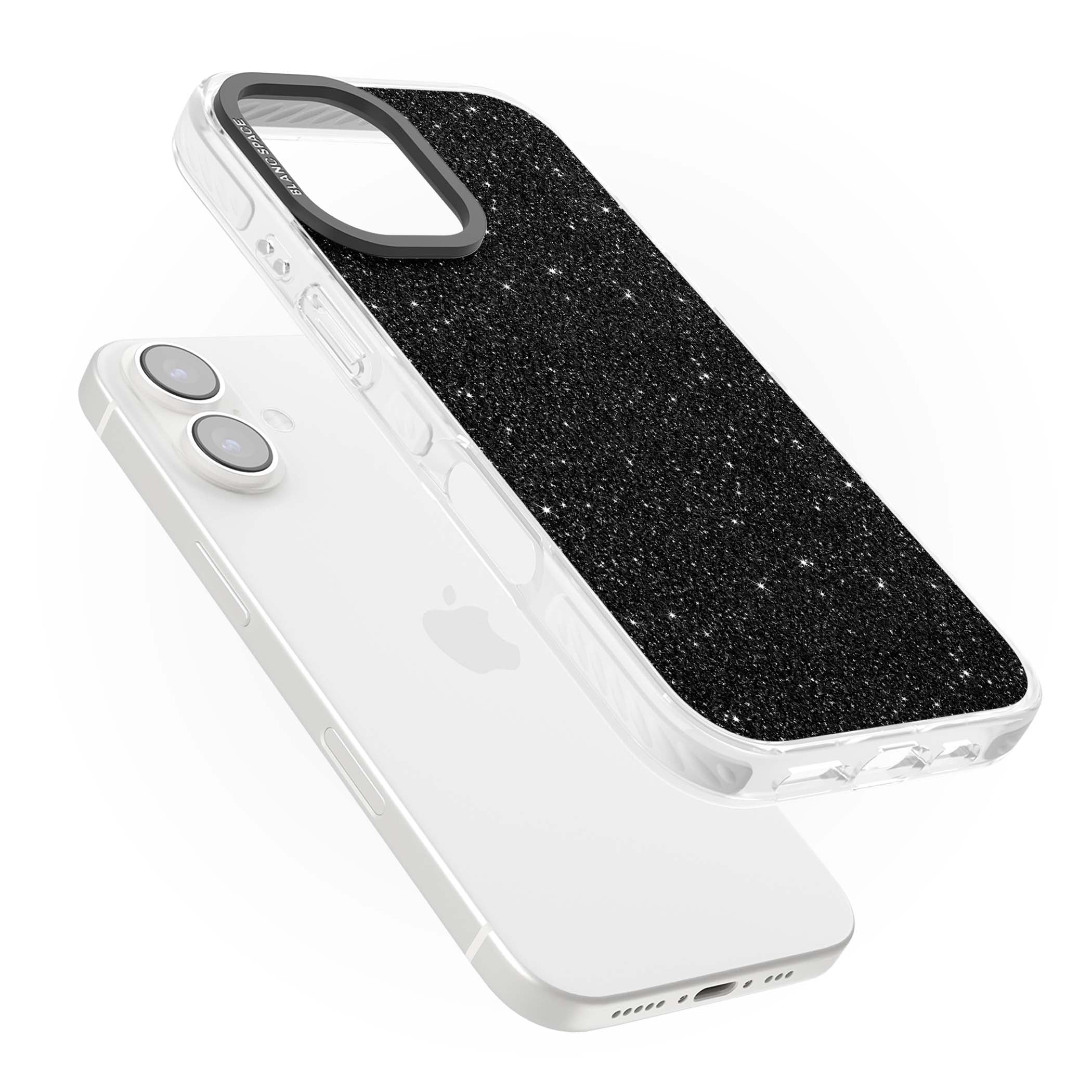 Black Glitter black glitter iPhone case featuring an all-over sparkly shimmer pattern on a jet black base | Impact Magsafe case for iPhone 16, iPhone 16 Plus