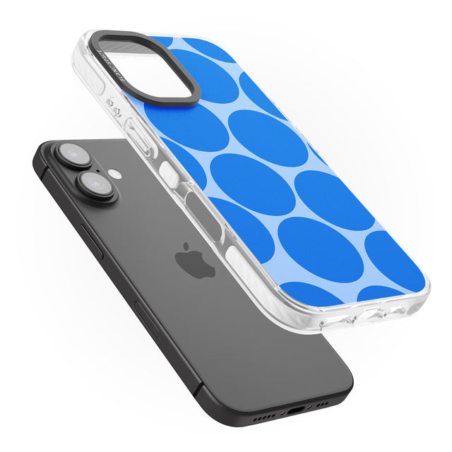 iPhone 16 Pro Max Abstract Retro Shapes: Blue Dots Black Impact Phone Case