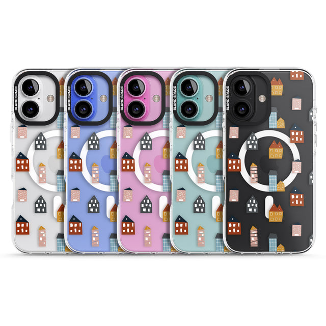 iPhone 16 Pro Max Cute Scandinavian Buildings Black Impact Phone Case