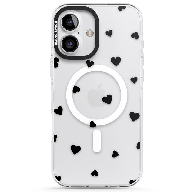 iPhone 16 Pro Max Black Hearts Pattern Black Impact Phone Case