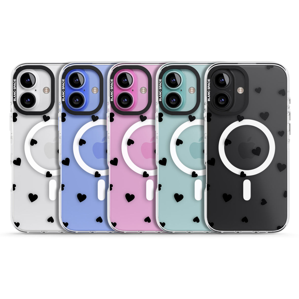 iPhone 16 Pro Max Black Hearts Pattern Black Impact Phone Case