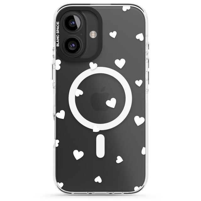 iPhone 16 Pro Max White Hearts Pattern Black Impact Phone Case