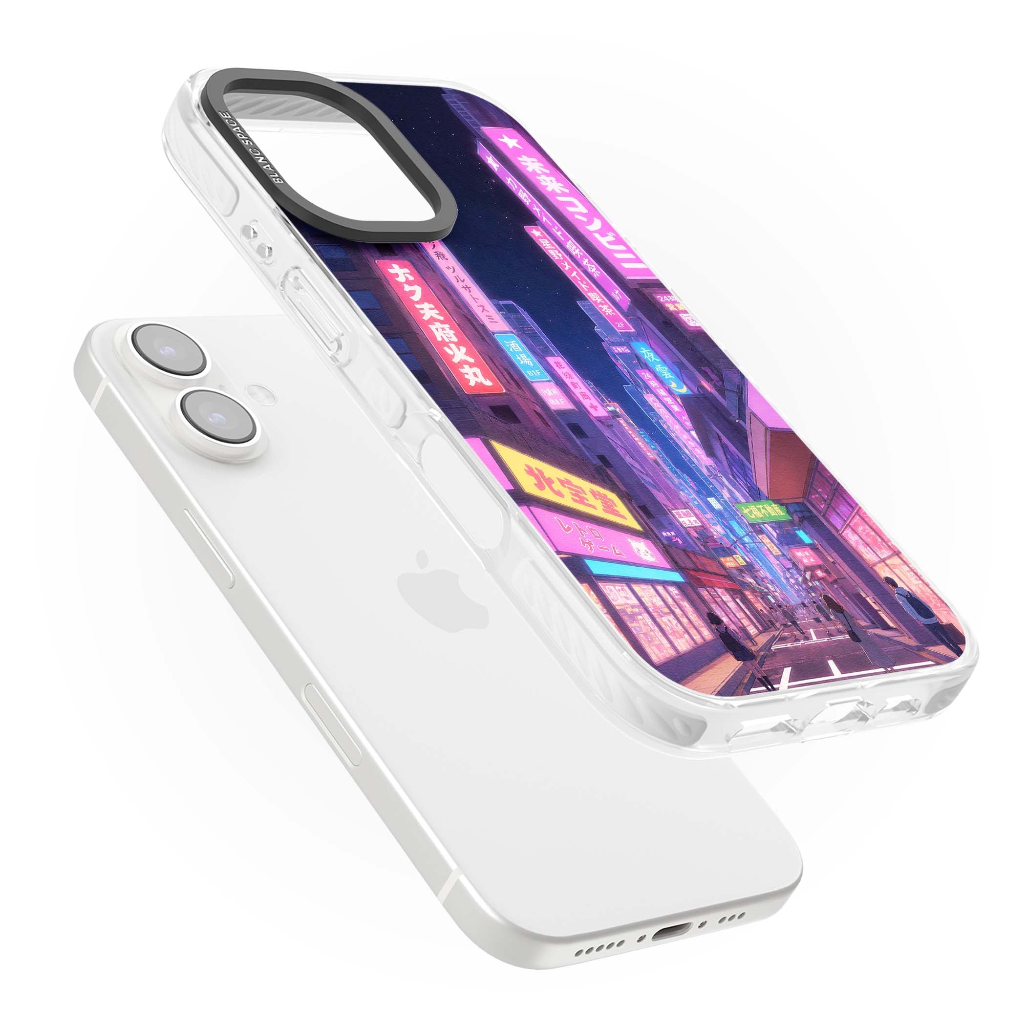 Shibuya At Night Japanese neon city iPhone case featuring glowing kanji signs, pink storefronts and a Tokyo street at n | Impact Magsafe case for iPhone 16, iPhone 16 Plus