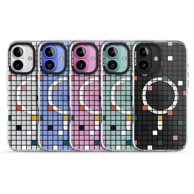 iPhone 16 Pro Max Earthtone Clear Geometric Grid Black Impact Phone Case