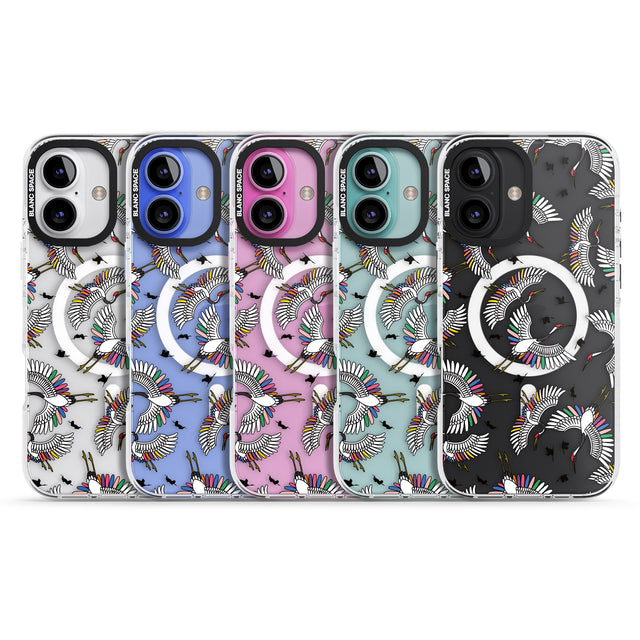 iPhone 16 Pro Max Colourful Crane Pattern Black Impact Phone Case