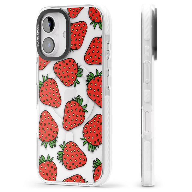 iPhone 16 Pro Max Strawberry Pattern Black Impact Phone Case