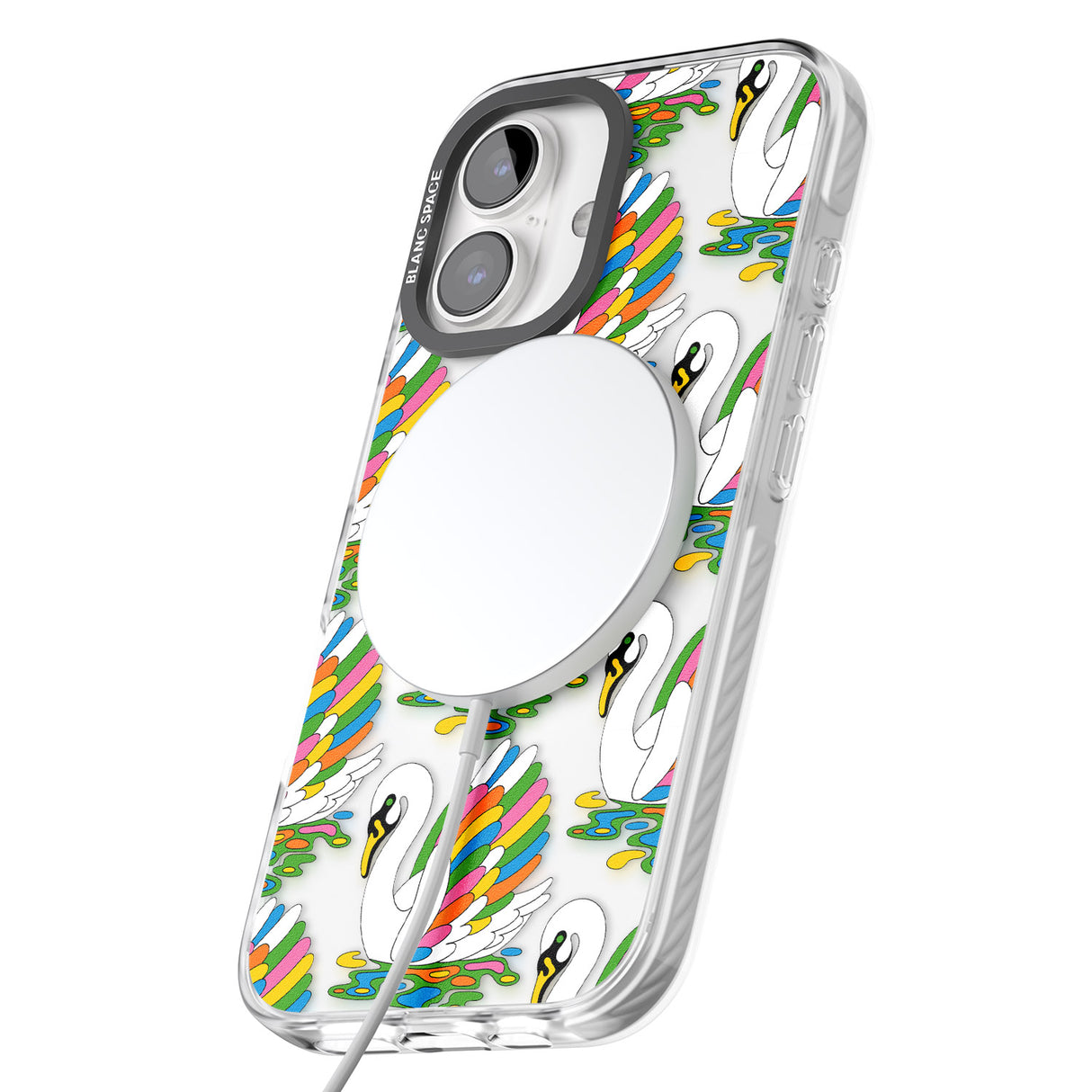 iPhone 16 Pro Max Colourful Swan Pattern Black Impact Phone Case