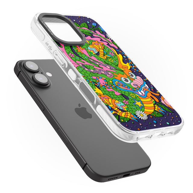 iPhone 16 Pro Max Psychedelic Jungle Dragon (Purple) Black Impact Phone Case