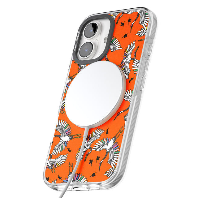 iPhone 16 Pro Max Colourful Crane Pattern (Orange) Black Impact Phone Case