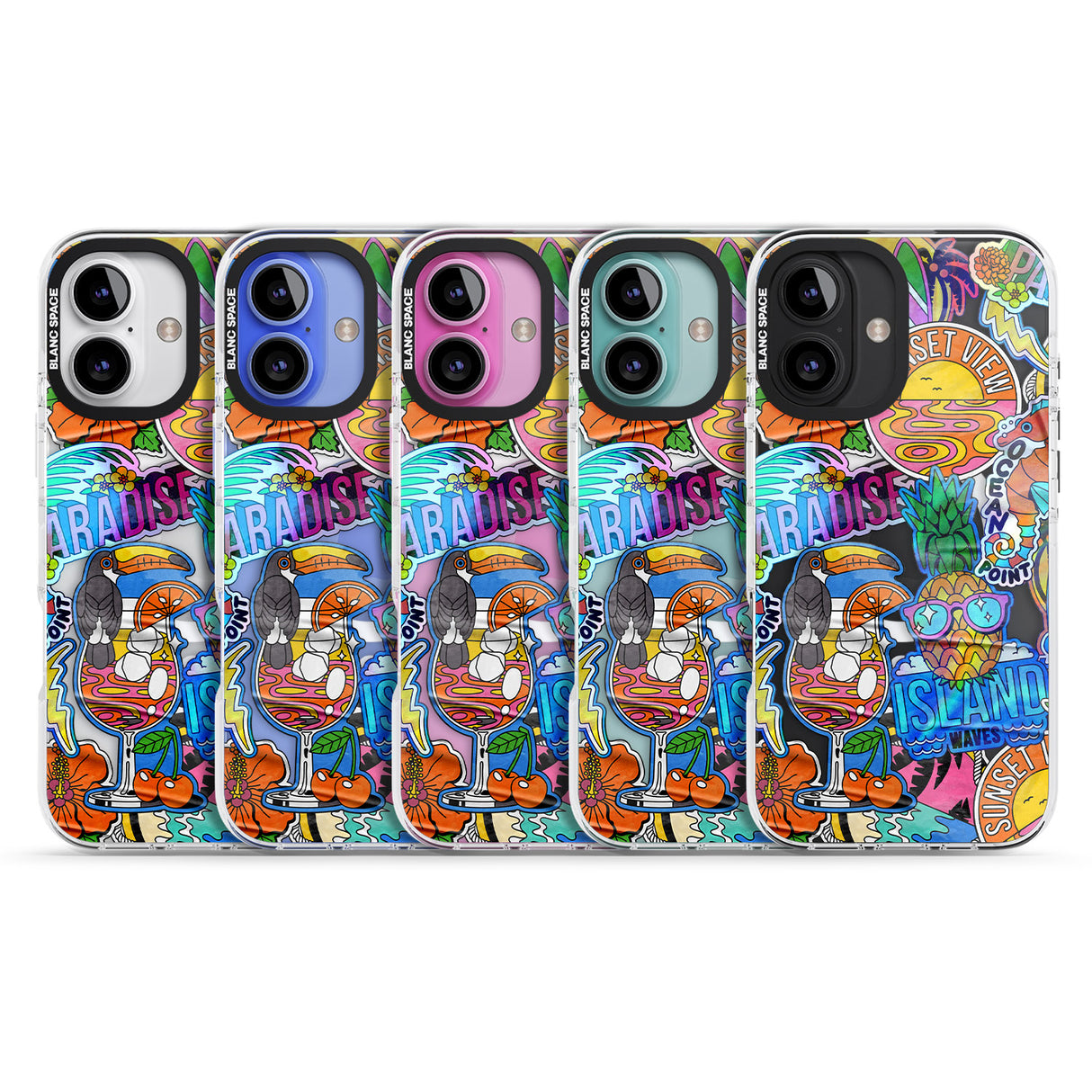 iPhone 16 Pro Max Tropical Vibes Collage Black Impact Phone Case