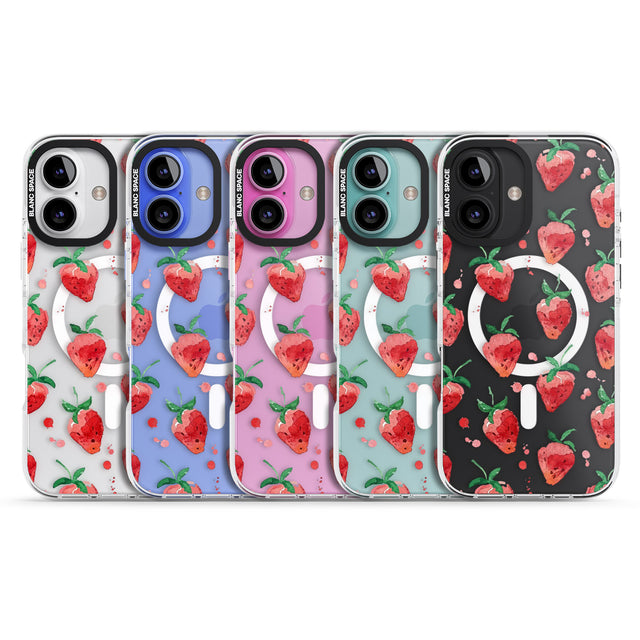 iPhone 16 Pro Max Strawberry Watercolour Black Impact Phone Case