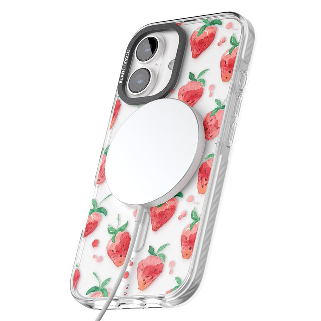 iPhone 16 Pro Max Strawberry Watercolour Black Impact Phone Case