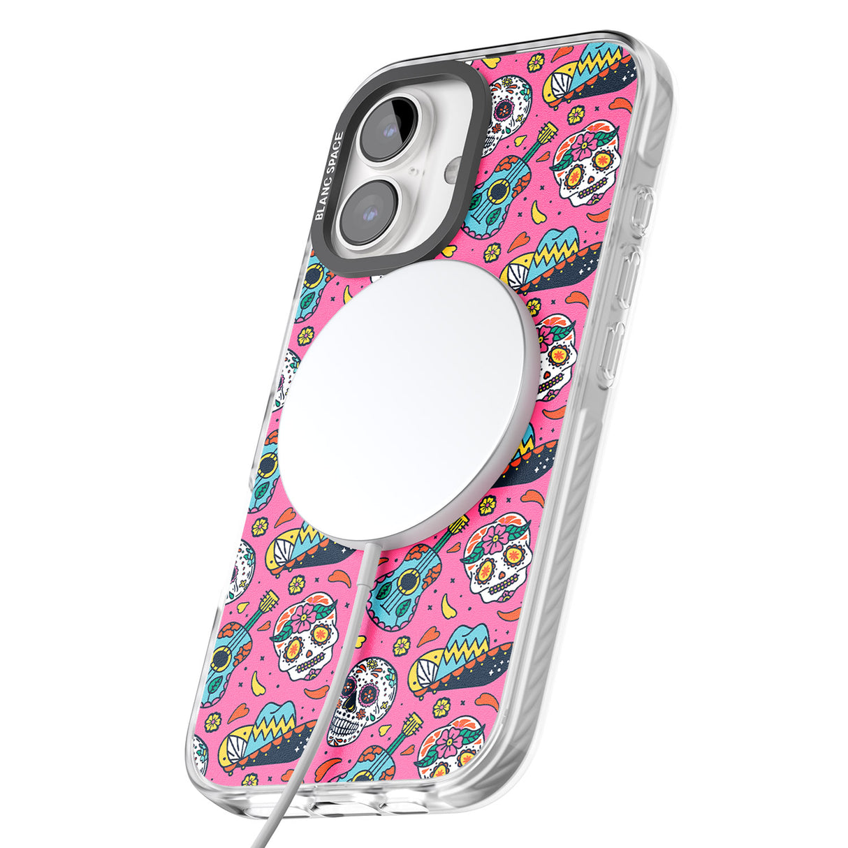 iPhone 16 Pro Max Pink Day of The Dead Pattern Black Impact Phone Case