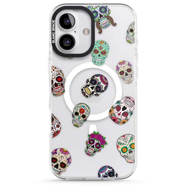 iPhone 16 Pro Max Mixed Sugar Skull Pattern Black Impact Phone Case