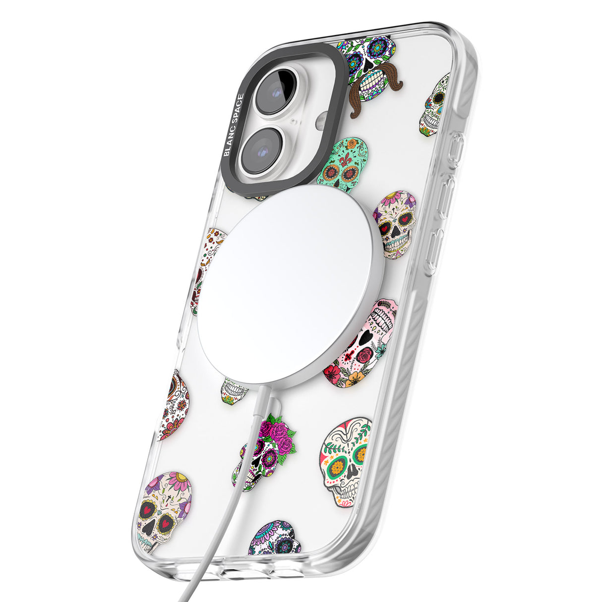 iPhone 16 Pro Max Mixed Sugar Skull Pattern Black Impact Phone Case