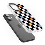 iPhone 16 Pro Max Vibrant Retro Checkered Black Impact Phone Case + Magsafe