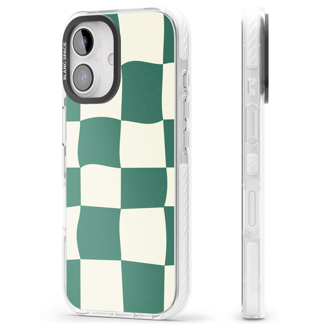 iPhone 16 Pro Max Green & Cream Wavy Check Black Impact Phone Case + Magsafe