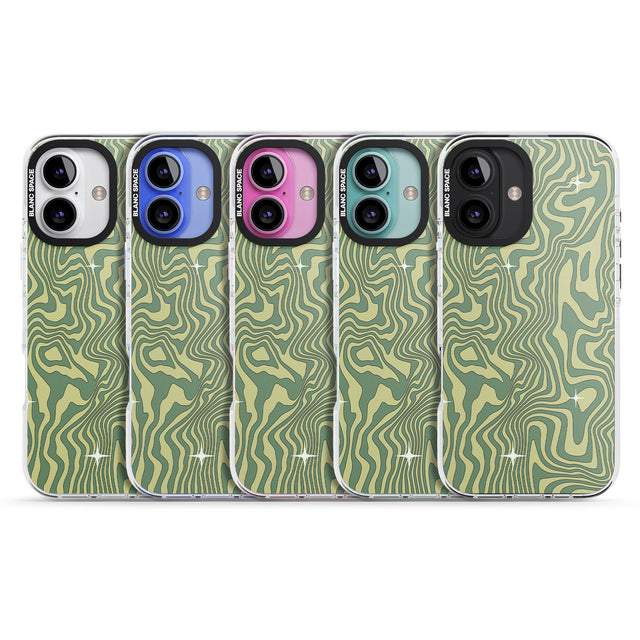 iPhone 16 Pro Max Green Abstract Wave Black Impact Phone Case + Magsafe