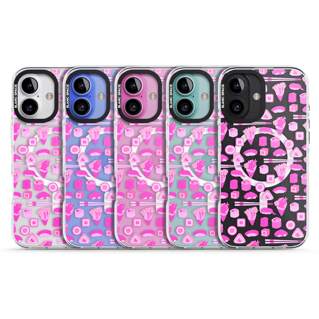 iPhone 16 Pro Max Bright Pink Sushi Pattern Black Impact Phone Case