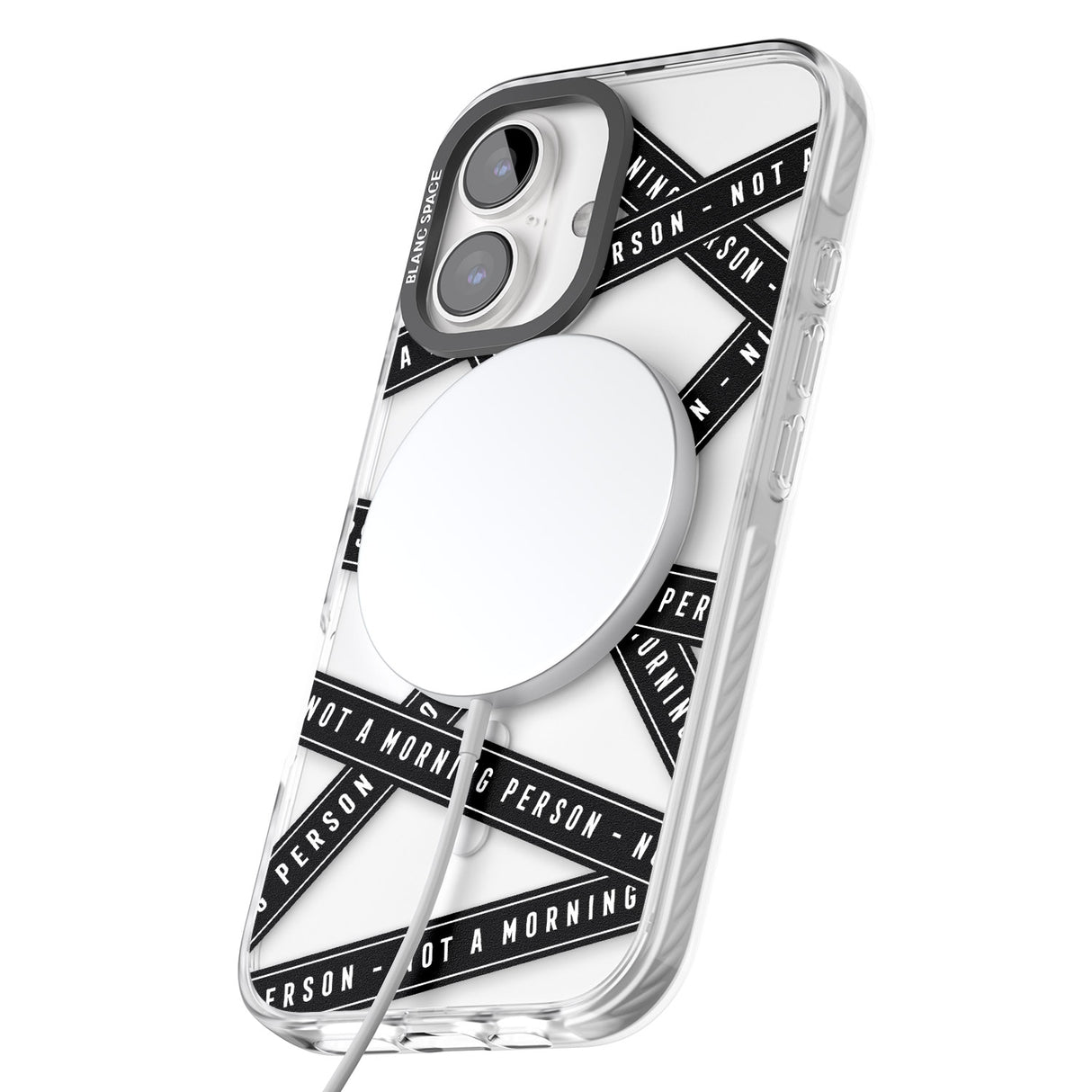 iPhone 16 Pro Max Caution Tape (Clear) Not a Morning Person Black Impact Phone Case