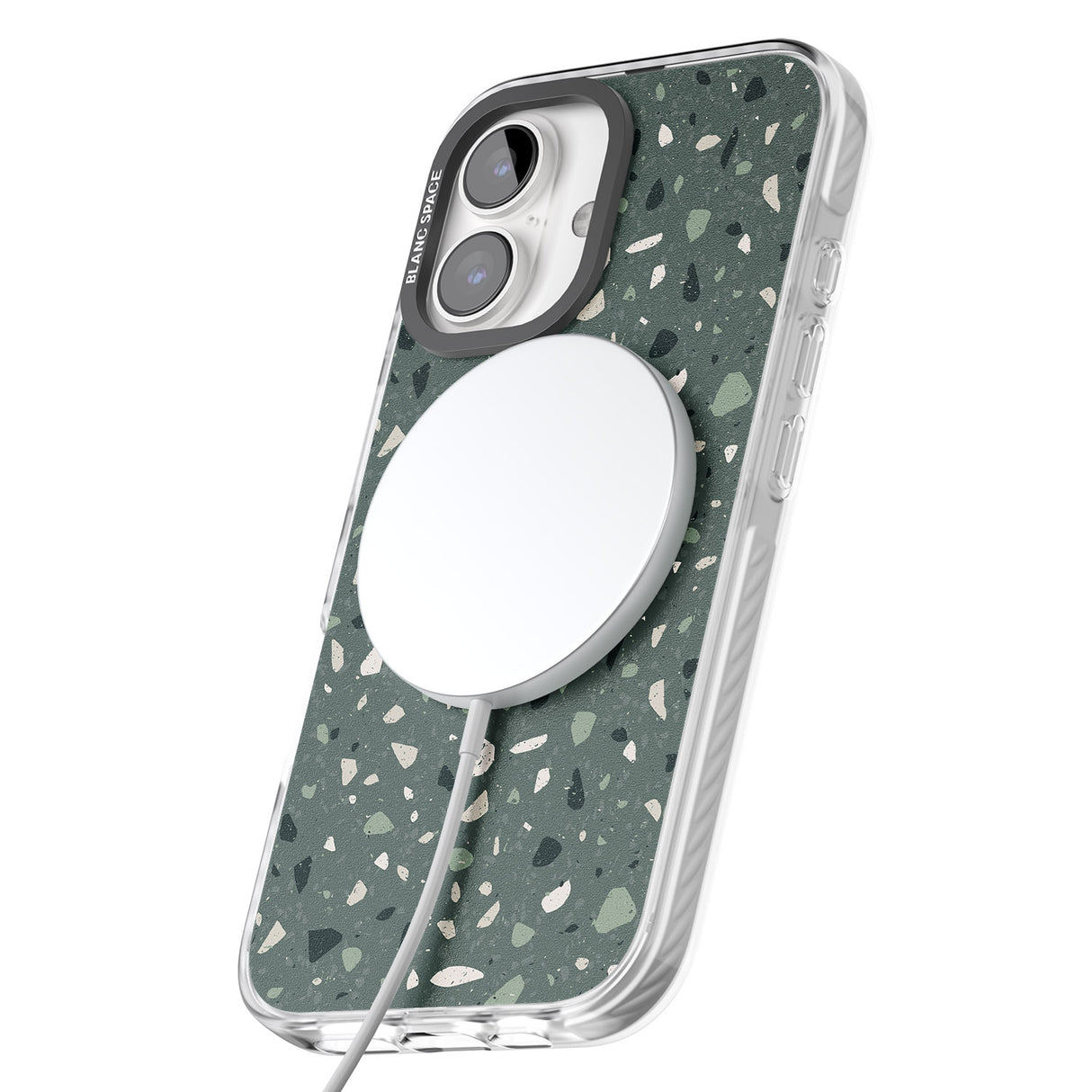 iPhone 16 Pro Max Green & Cream Terrazzo Pattern Black Impact Phone Case