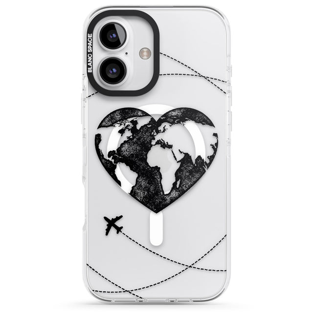 iPhone 16 Pro Max Globe Heart Black Impact Phone Case