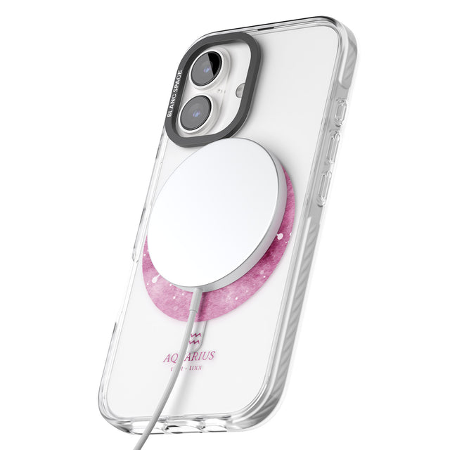 iPhone 16 Pro Max Aquarius Zodiac Transparent Design - Pink Black Impact Phone Case