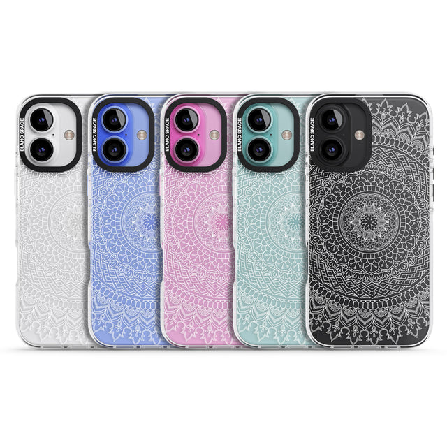 iPhone 16 Pro Max Large White Mandala Design Black Impact Phone Case