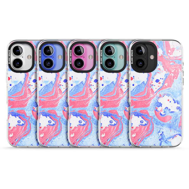 iPhone 16 Pro Max Pink, Blue & White Marbled Paper Pattern Black Impact Phone Case