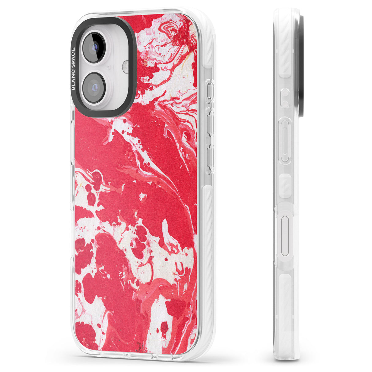 iPhone 16 Pro Max Red & White - Marbled Paper Black Impact Phone Case