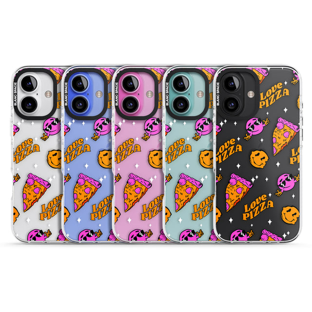 iPhone 16 Pro Max Psychedelic Love Pizza Pattern (Clear) Black Impact Phone Case