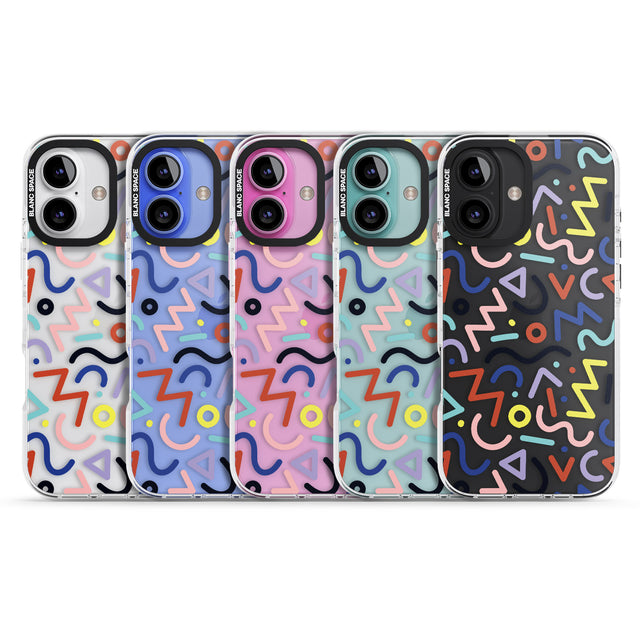 iPhone 16 Pro Max Colourful Squiggles Memphis Retro Pattern Design Black Impact Phone Case