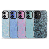 iPhone 16 Pro Max Light Blue Pattern Memphis Retro Pattern Design Black Impact Phone Case