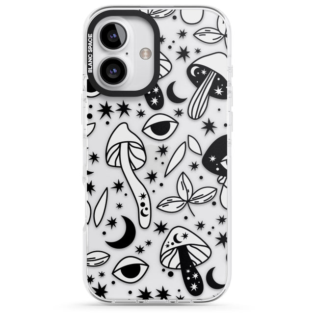 iPhone 16 Pro Max Psychedelic Mushrooms Pattern Black Impact Phone Case