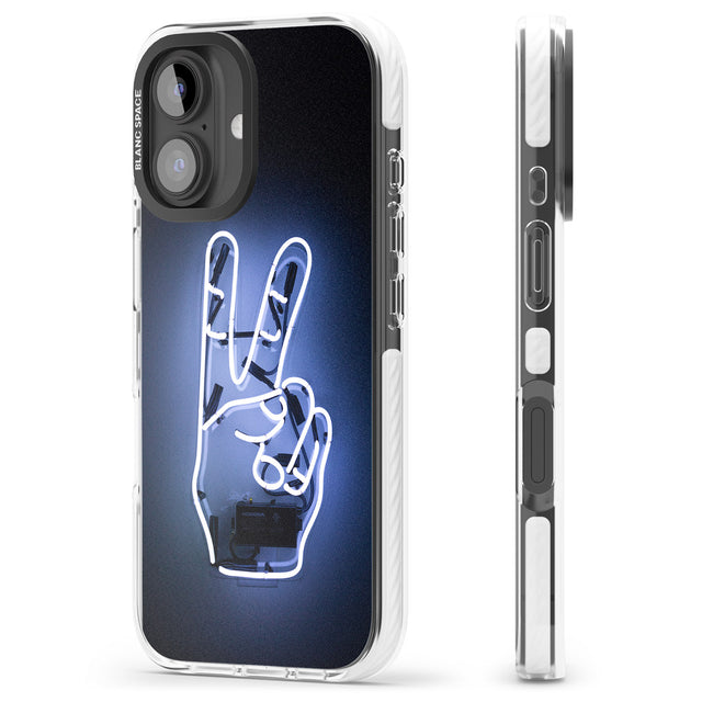 iPhone 16 Pro Max Peace Sign Hand Neon Sign Black Impact Phone Case