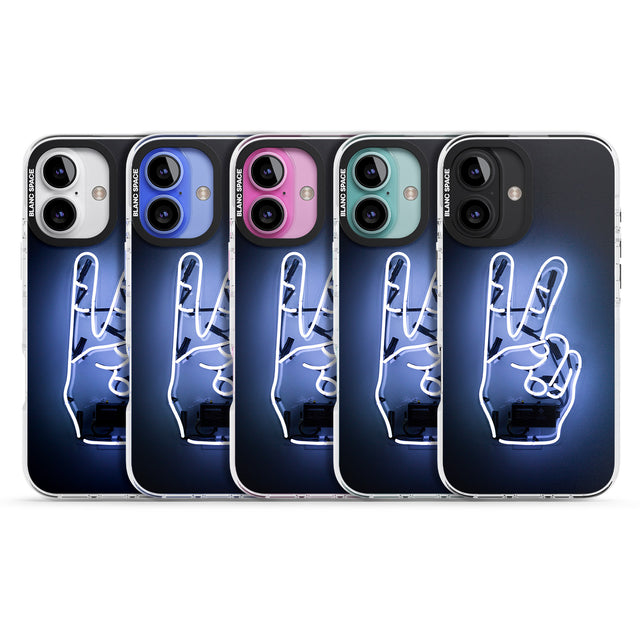 iPhone 16 Pro Max Peace Sign Hand Neon Sign Black Impact Phone Case