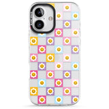 iPhone 16 Pro Max Daisy Squares Pattern Black Impact Phone Case