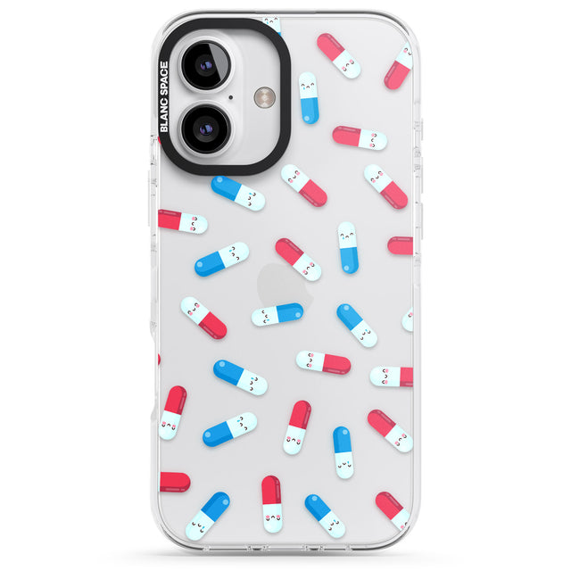 iPhone 16 Pro Max Kawaii Pill Pattern Black Impact Phone Case