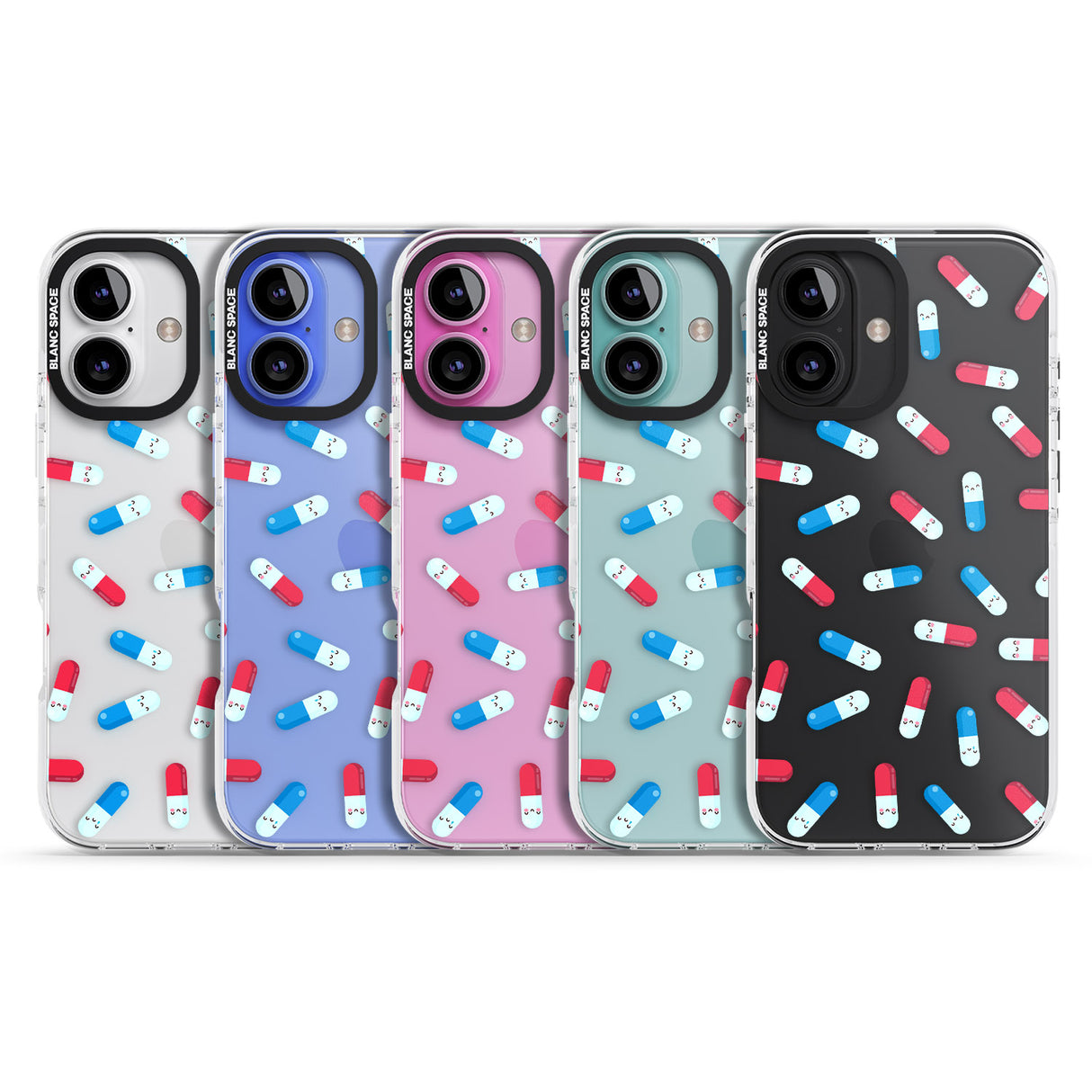 iPhone 16 Pro Max Kawaii Pill Pattern Black Impact Phone Case