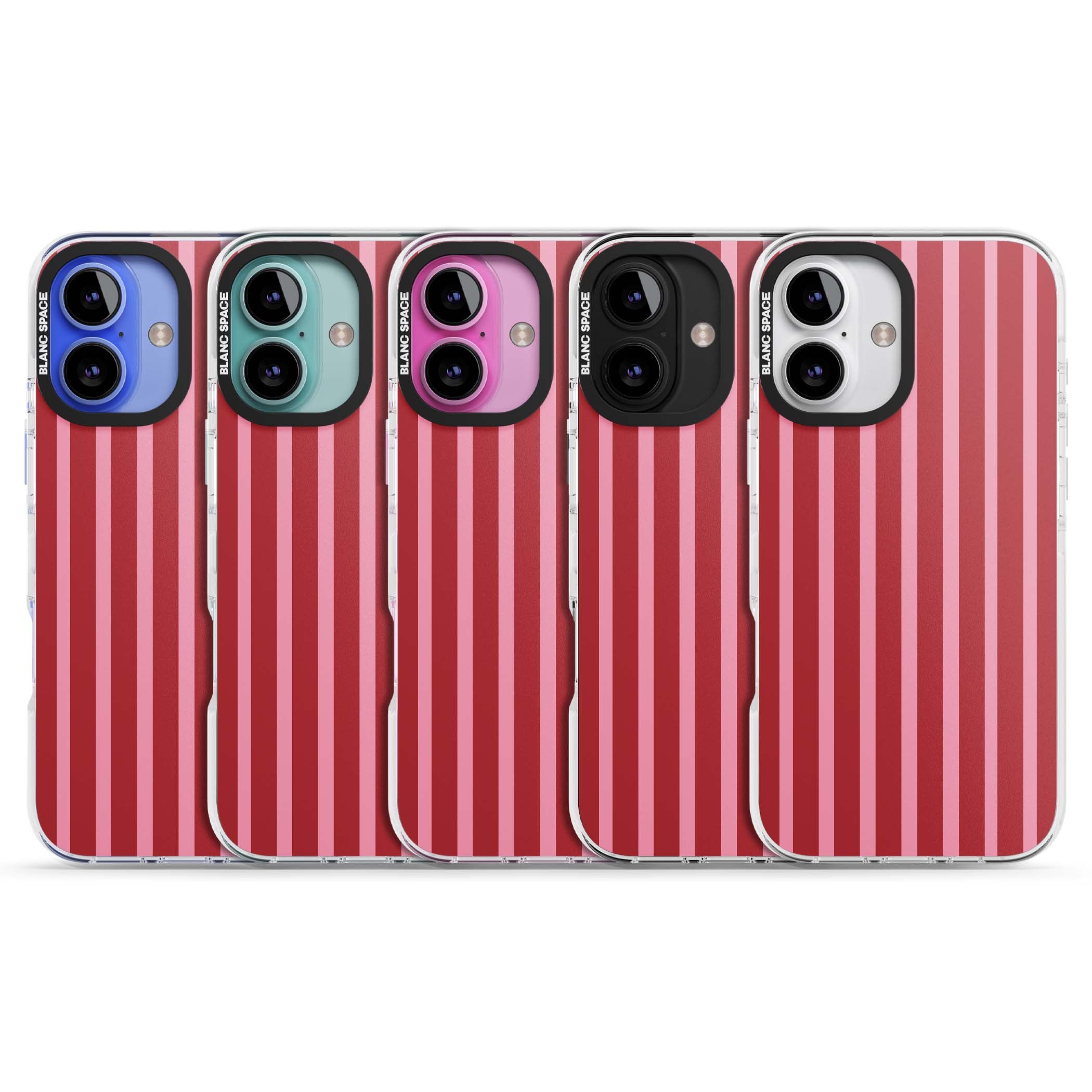 Raspberry Stripe coquette iPhone case featuring red and pink vertical stripes in a candy-inspired pattern | Clear Impact case for iPhone 16, iPhone 16 Plus