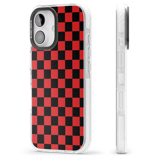 iPhone 16 Pro Max Red Black Checkered Black Impact Phone Case