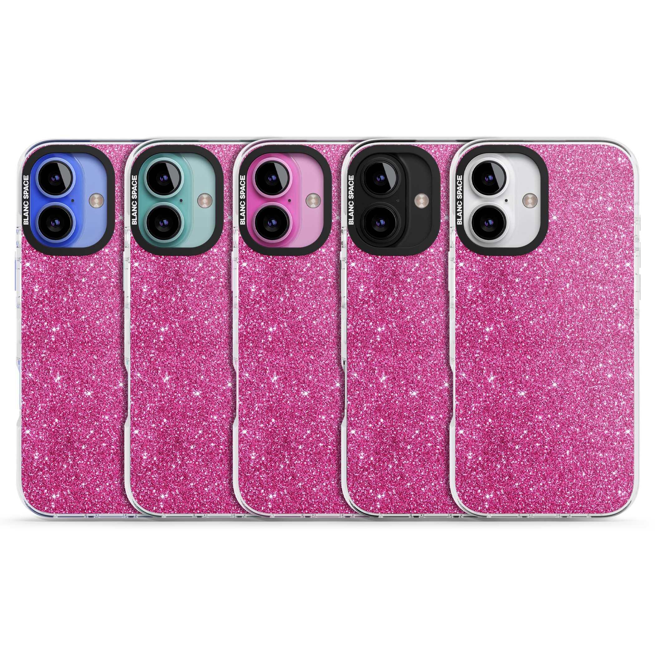 Pink Glitter Y2K iPhone case featuring hot pink glitter wallpaper with sparkle shimmer effect | Clear Impact case for iPhone 16, iPhone 16 Plus