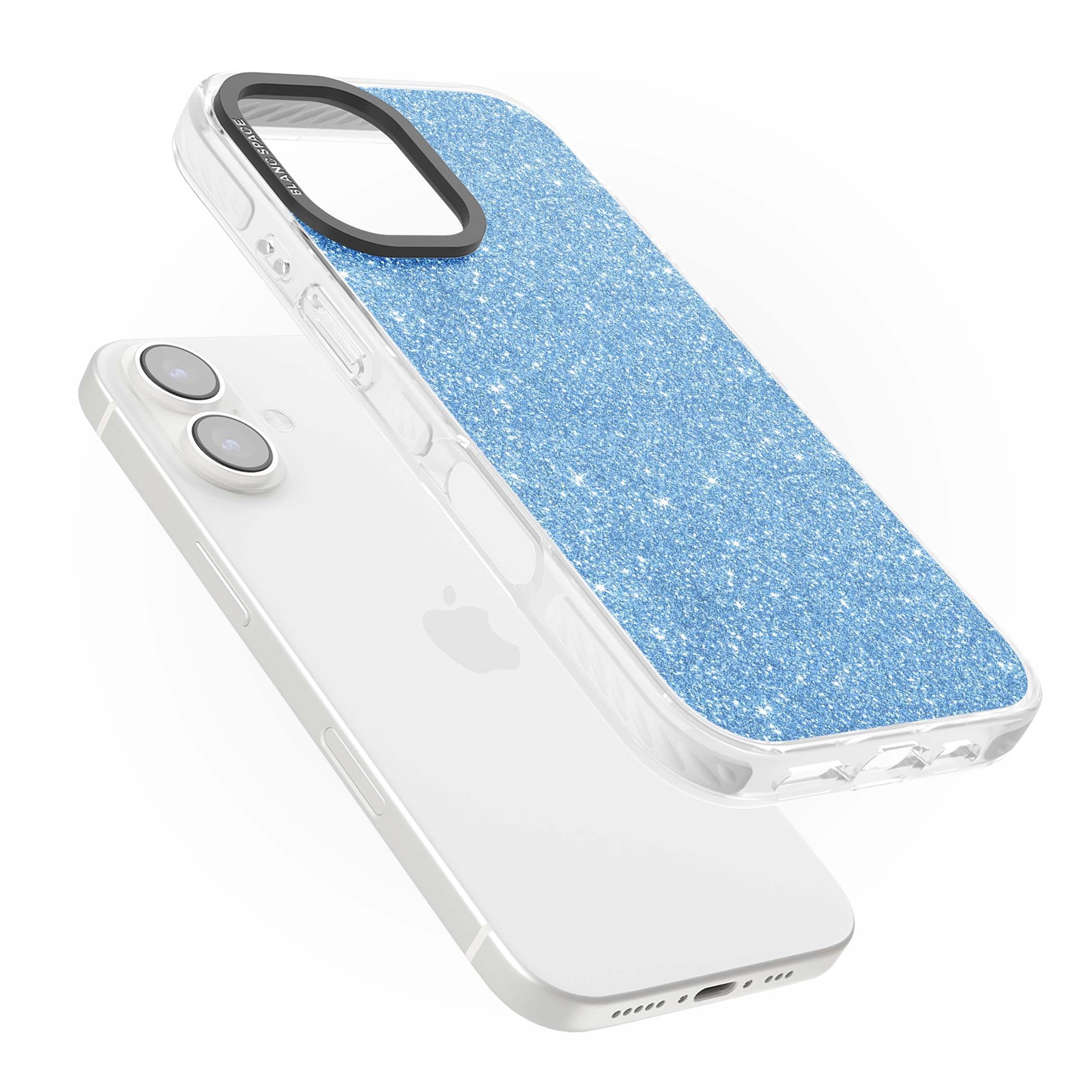 Blue Glitter blue glitter iPhone case featuring dense sparkling cerulean glitter with a glamorous shimmering finish | Clear Impact case for iPhone 16, iPhone 16 Plus