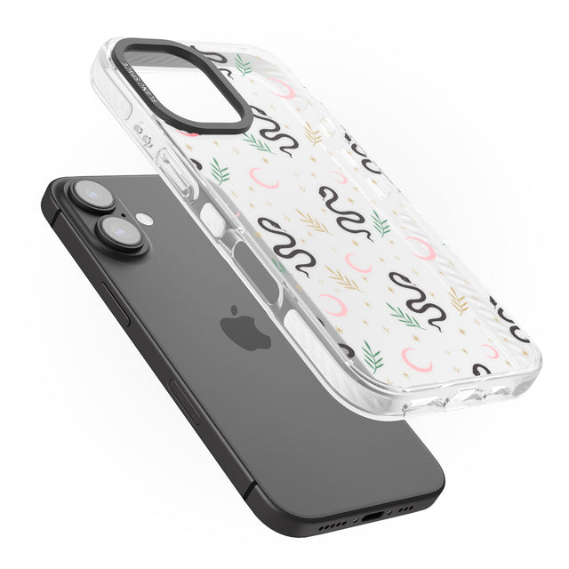 iPhone 16 Pro Max Snake & Moon Pattern (Clear) Black Impact Phone Case