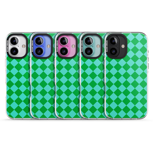 iPhone 16 Pro Max Retro Green Diamond Plaid Black Impact Phone Case