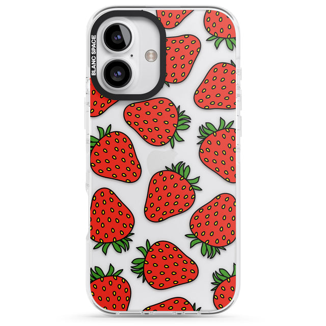 iPhone 16 Pro Max Strawberry Pattern Black Impact Phone Case