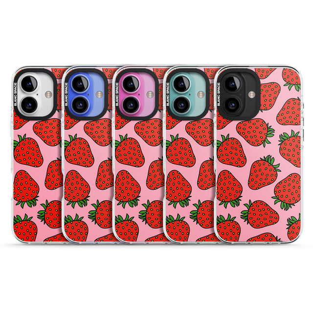 iPhone 16 Pro Max Strawberry Pattern (Pink) Black Impact Phone Case